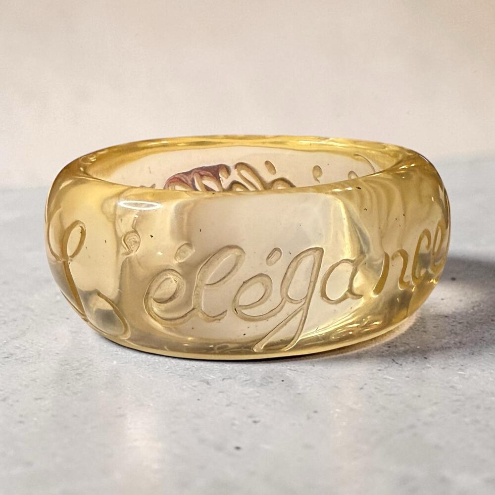 Vintage L’elegance Lucite Bangle Womens Clear Etched Designer Bracelet